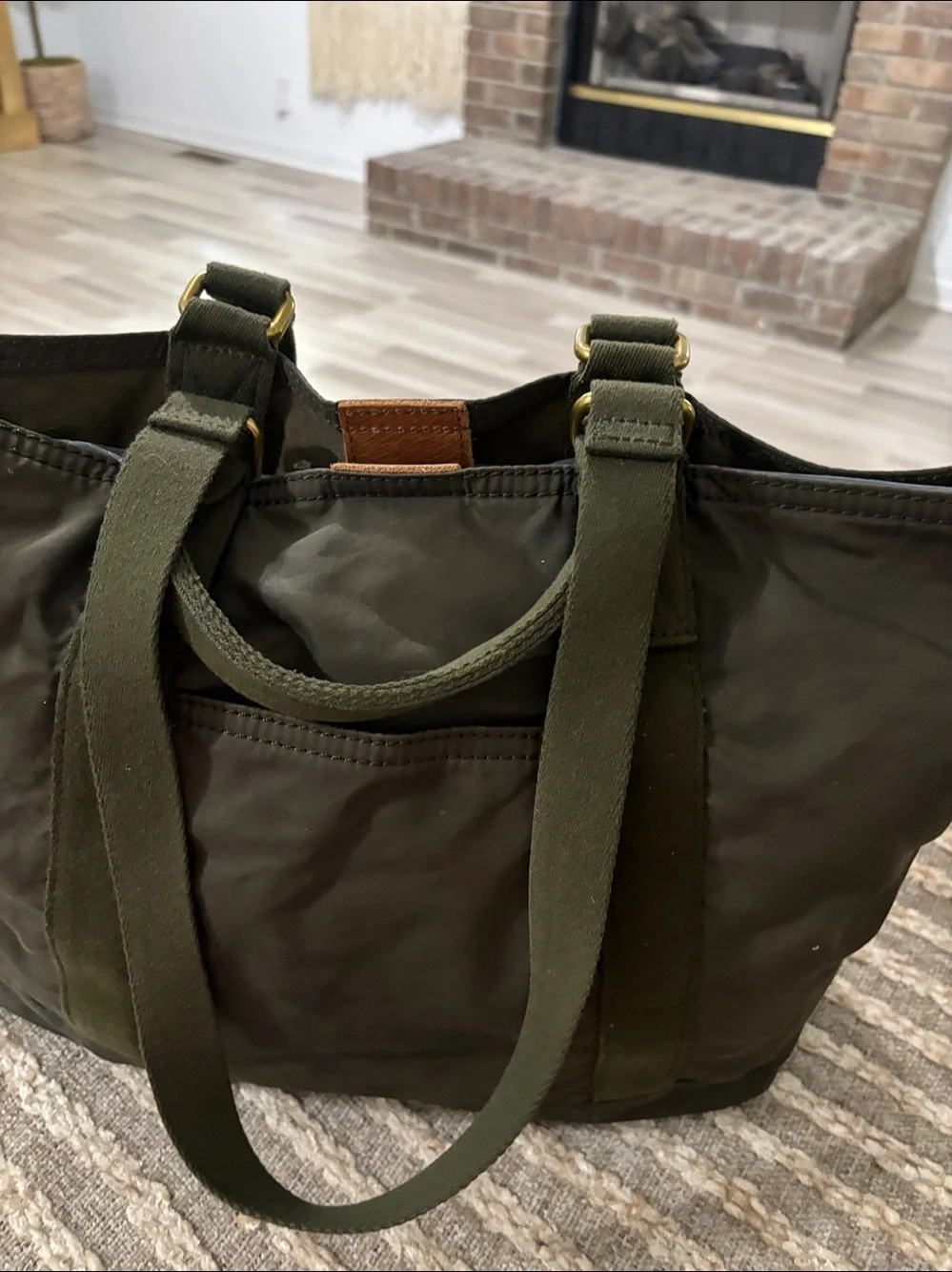 Madewell Olive Green Canvas tote Shoulder with Leather Accent